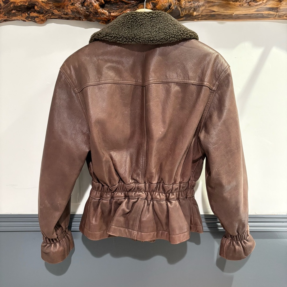 Colebrook & Co Vintage Women's Brown Leather Bomber Jacket Shearling Collar - Picture 3 of 14